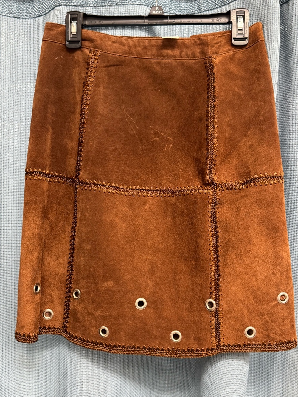 Vintage Suede Mini Skirt with Eyelet Detail - Brown